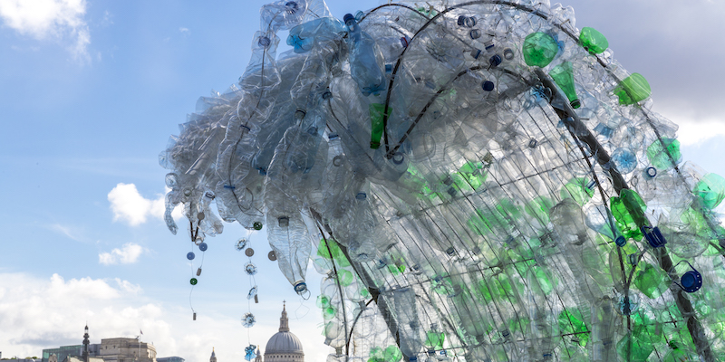 LONDON, ENGLAND - JUNE 15:   The Wave sculpture by Wren Miller commissioned to launch BRITA's sustainability campaign is on display on June 15, 2016 in London, England. BRITA has partnered with the Marine Conservation Society to highlight the damaging effects of using single use plastic bottles on the environment. (Photo by Toby Smith/Getty Images for BRITA)